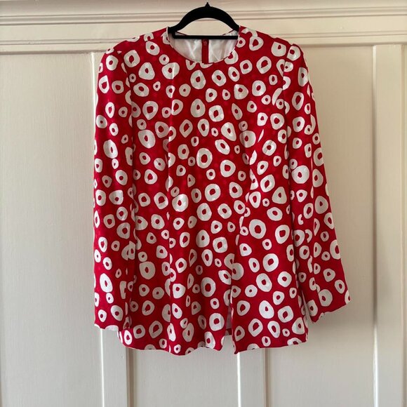 80s Vintage Designer 100% Silk Red Statement Blouse David Hayes SMALL - Picture 1 of 5